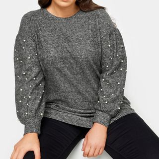 studded sleeve jumper in grey