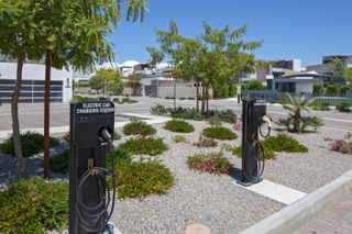 ev car charging ports in californian neigborhood