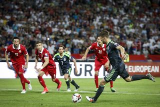 Aaron Ramsey scores a Panenka penalty for Wales against Serbia in a World Cup qualifier in Belgrade in June 2017.