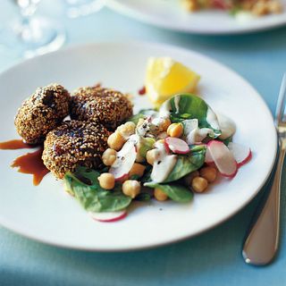 Sesame Lamb Patties with Chickpea and Spinach Salad