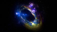 Space background showing a black hole and galaxy.