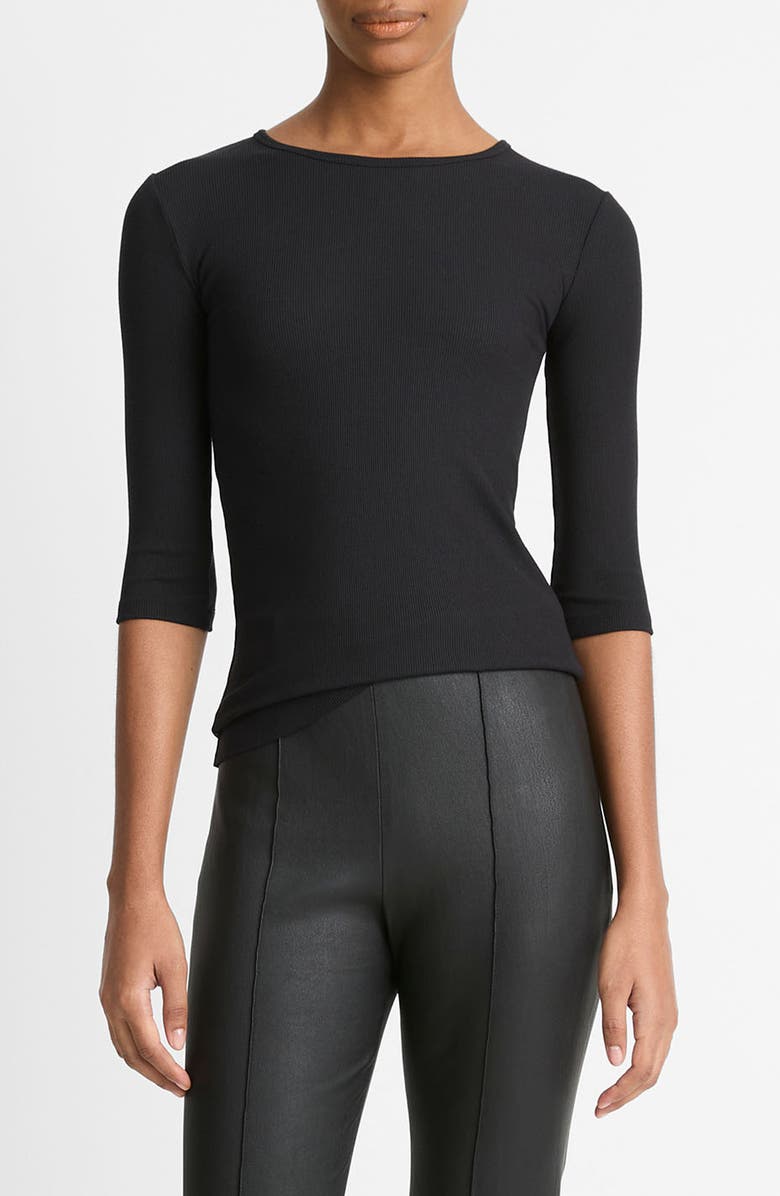 Elbow Sleeve Crewneck Cotton Top