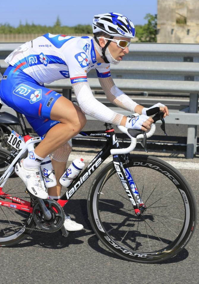 A very banged-up Laurent Pichon (FDJ) soldiers on at the Giro d'Italia