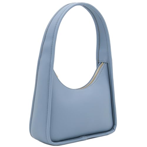 Fashionpuzzle Small Minimalist Shoulder Bag for Women, Faux Leather Underarm Purse, Chic Top Handle Handbag for Everyday (blue Grey)