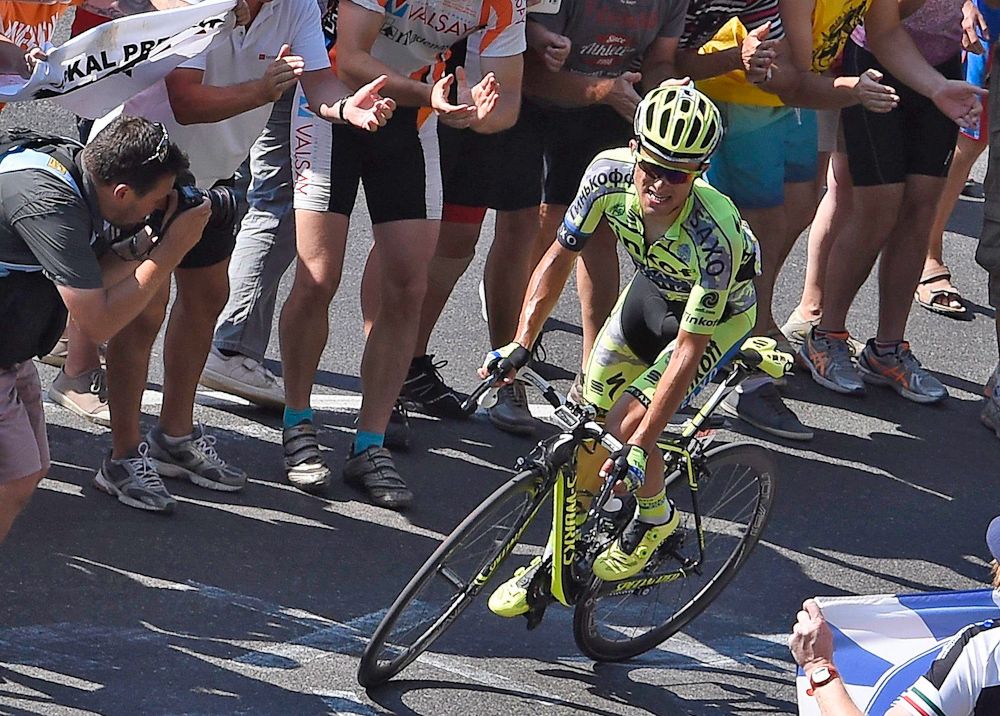 Rafal Majka negotiates a switchback on his way to the stage 11 win.