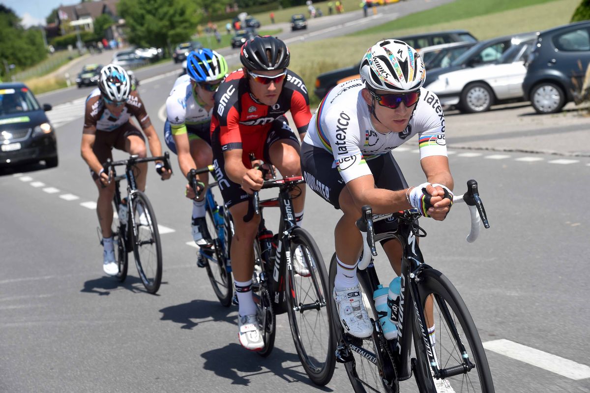 Michal Kwiatkowski drives the breakaway