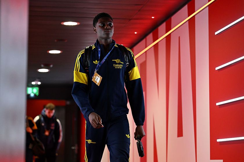 Ife Ibrahim of Arsenal arrives at the stadium prior to the UEFA Champions League 2025/26 League Phase MD8 match between Arsenal FC and FC Kairat Almaty at Arsenal Stadium on January 28, 2026 in London, England.