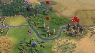 Barbarians attacking a settlement in Sid Meier's Civ 6