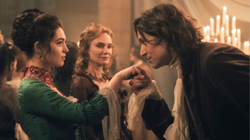 Gercourt kisses Isabelle&#039;s hand as Rosamonde looks on