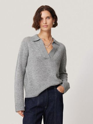 Wool Cashmere Blend Collar Jumper | Light Grey