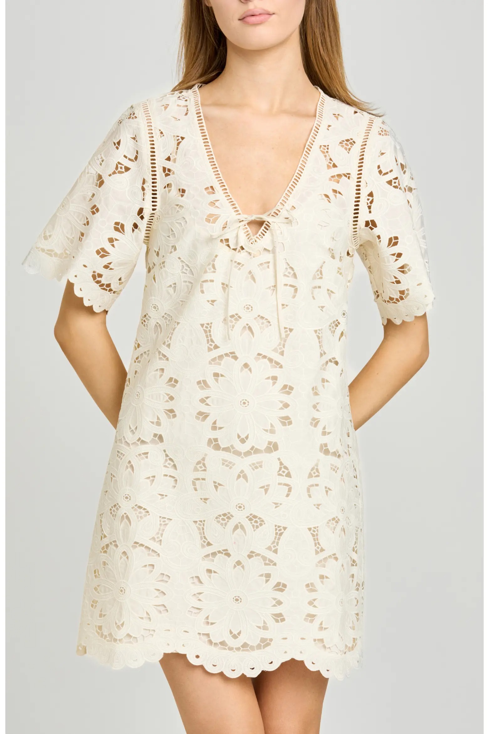 Kenzie Floral Embroidered Ladder Stitch Minidress