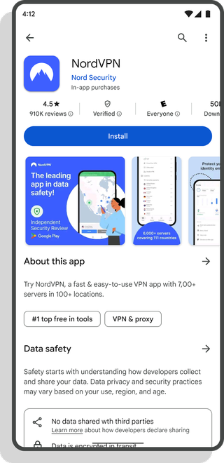 NordVPN app on Google Play with new "Verified" badge