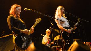 Etta Friedman, Zach Capitti Fenton, and Allegra Weingarten of Momma perform during the "'Asphalt Meadows Tour" at ACL Live on February 09, 2023 in Austin, Texas.