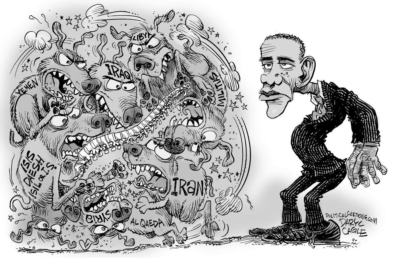 Obama cartoon World middle east conflicts