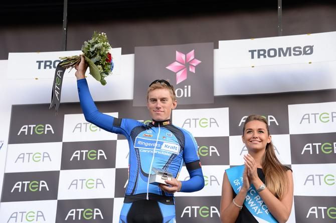 Jan Karlsson (Team Ringeriks - Kraft) on the podium as the most combative rider