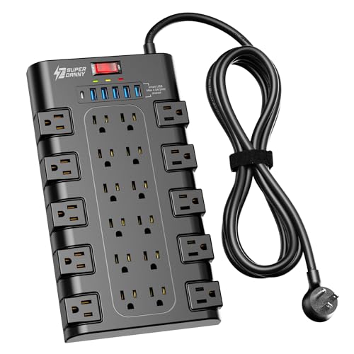 Superdanny Power Strip Surge Protector, 22 Ac 6 Usb, 2100j, 6.5ft,1875w/15a