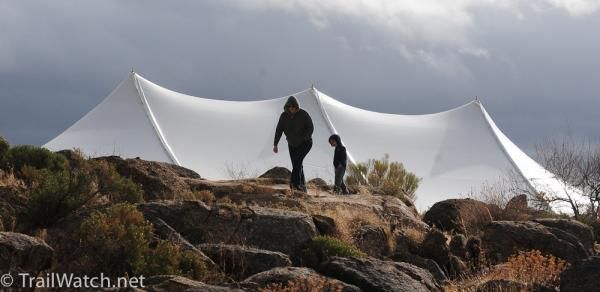 The main tent survived the high winds and dust storms