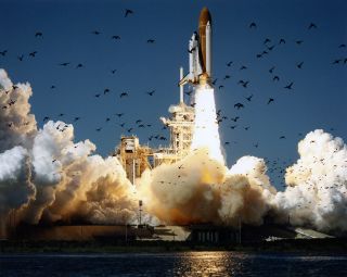 Space shuttle Challenger lifts off on Jan. 28, 1986. The vehicle and its seven-person crew were lost 73 seconds into flight.