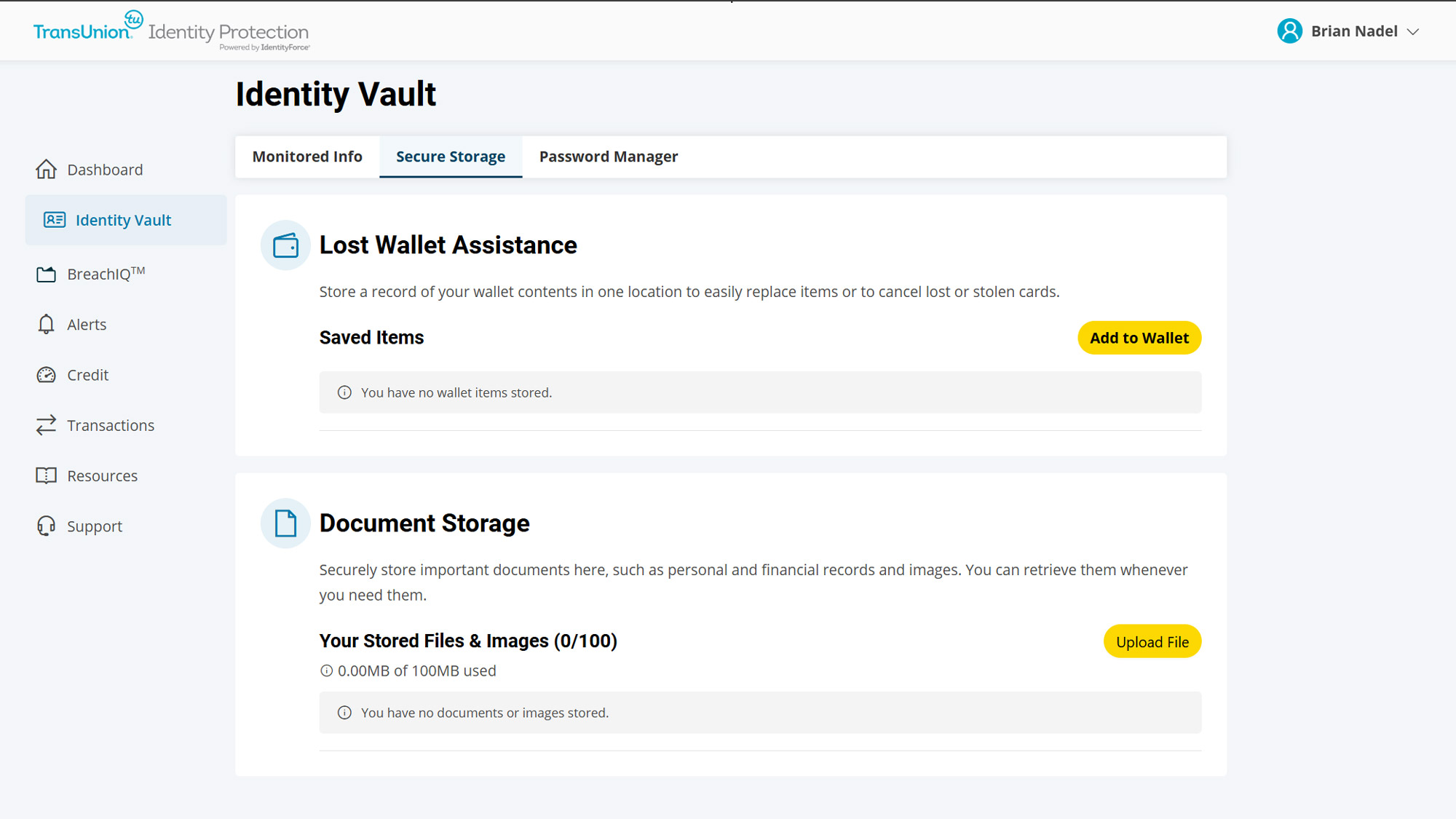 Screenshot of the IdentityForce web interface
