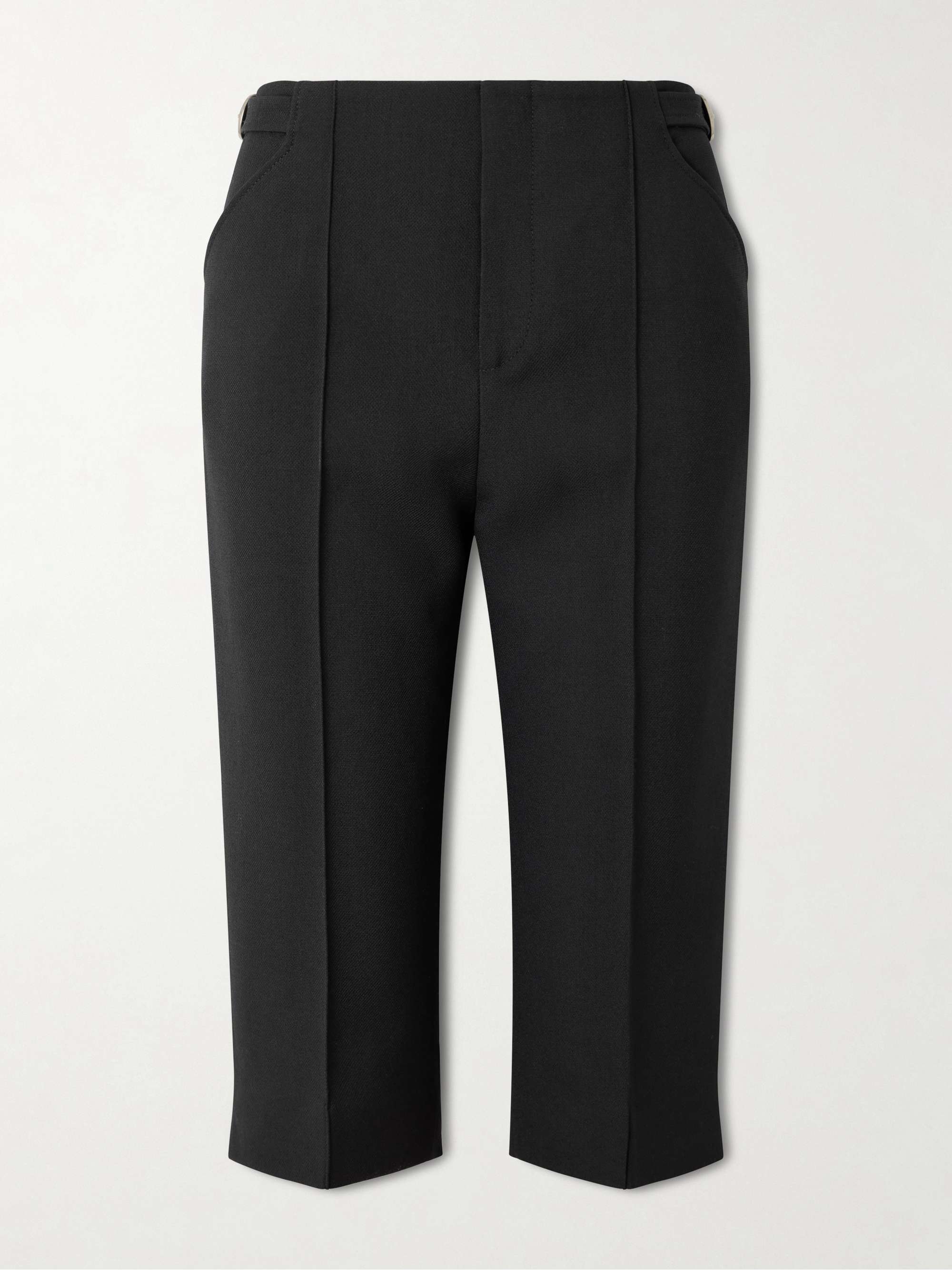 Buckle-Embellished Wool-Crepe Straight-Leg Capri Pants