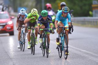 Diego Rosa (Astana) pushes the pace in the breakaway