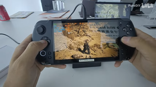 GPD Win 5 gaming handheld on a white table