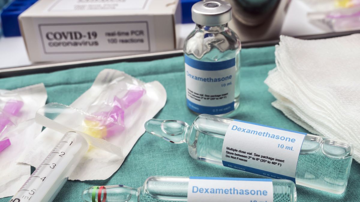 vials of dexamethasone on table with medical instruments