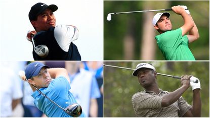 Tiger Woods, Scottie Scheffler, Rory McIlroy and Vijay Singh in a montage image