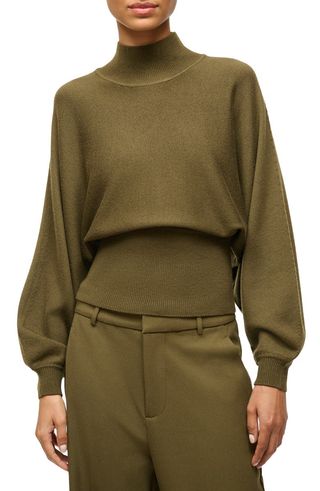 Bishop Sleeve Wool Mock Neck Sweater