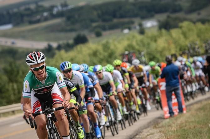 Ruben Zepuntke (Bissell) leads the group up the KOM