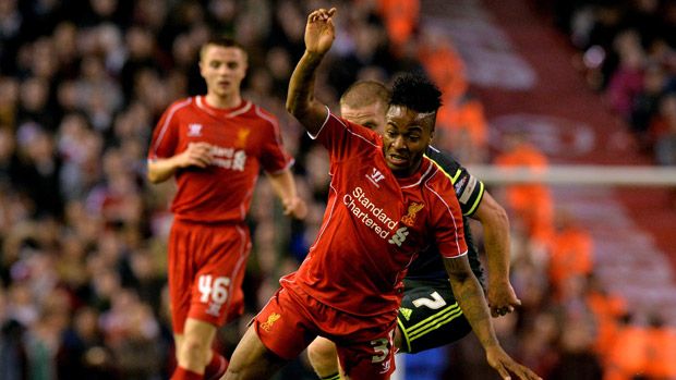 Liverpool&amp;#039;s Raheem Sterling during the English League Cup third round football match between Liverpool and Middlesbrough