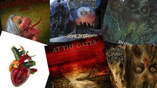 a selection of death metal album covers