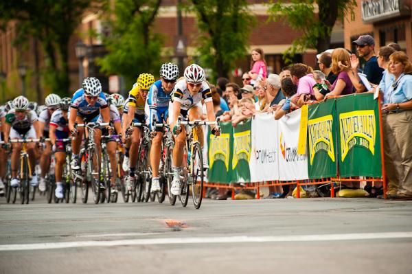 With two to go Rushlee Buchanan (Colavita/Forno d'Asolo p/b Cooking Light) leads Lauren Tamayo and Kristin Armstrong (Peanut Butter &amp; Co/Twenty 12) and the rest of the field through past the start/finish line.
