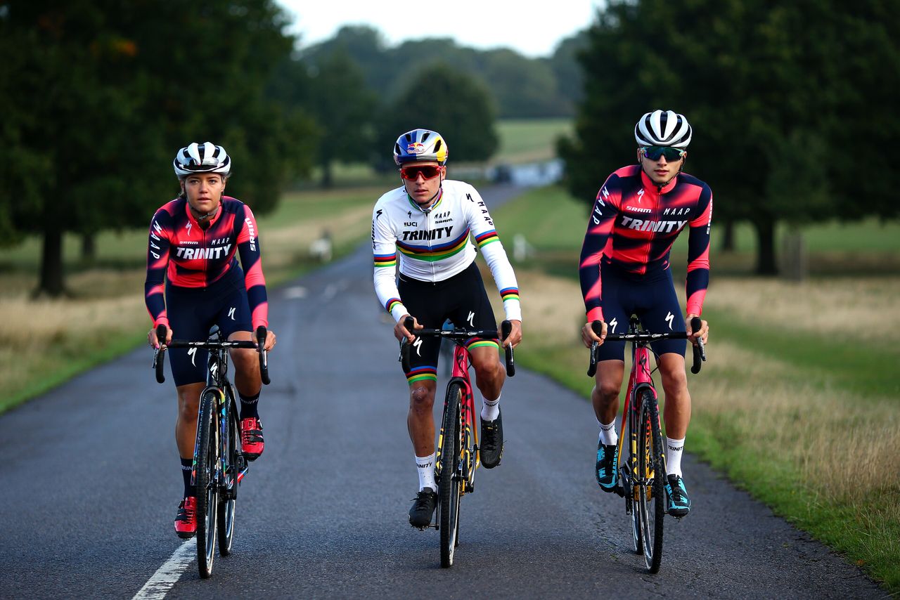 Trinity Racing (L-R): Abby-Mae Parkinson, Tom Pidcock, Cameron Mason