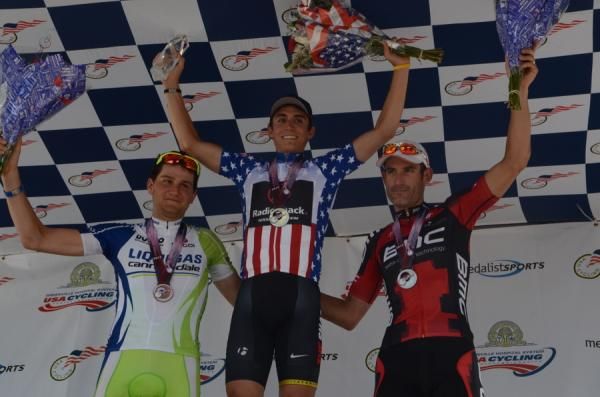 The US Pro Podium: Ted King (Liquigas), Matthew Busche (RadioShack), and George Hincapie (BMC).