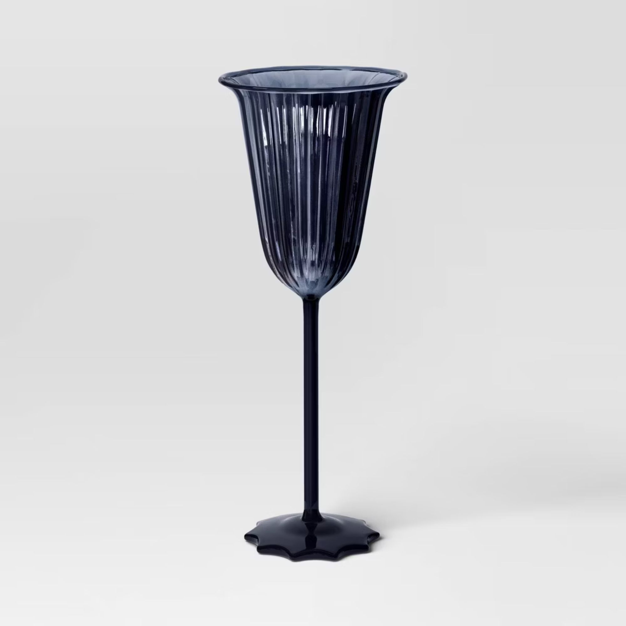 Black glass ribbed Champagne flute
