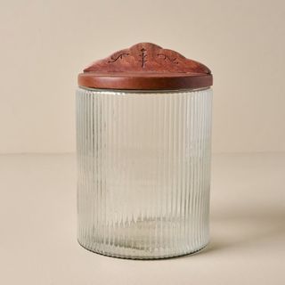 Antiqued Wood Ribbed Glass Canister