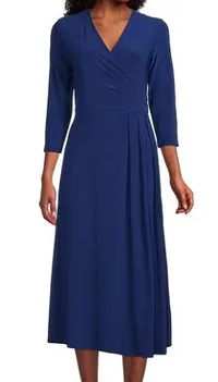 Soft Separates Surplice V-Neck 3/4 Sleeve Faux Wrap Midi Dress | $115/£91.01 | Dillards