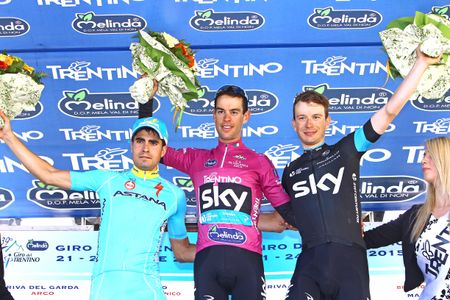 Mikel Landa, Richie Porte and Leopold König on the podium