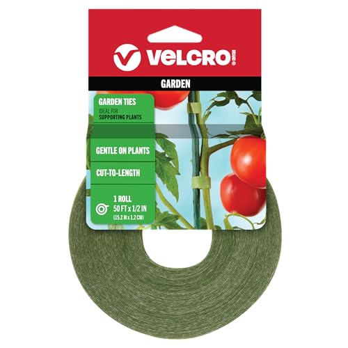Velcro Brand Vel-30071-Usa One-Wrap Garden Ties | Plant Supports for Effective Growing | Strong Grips Are Reusable and Adjustable | Cut-To-Length, 50 Ft X 1/2 In, Green-Recycled Plastic