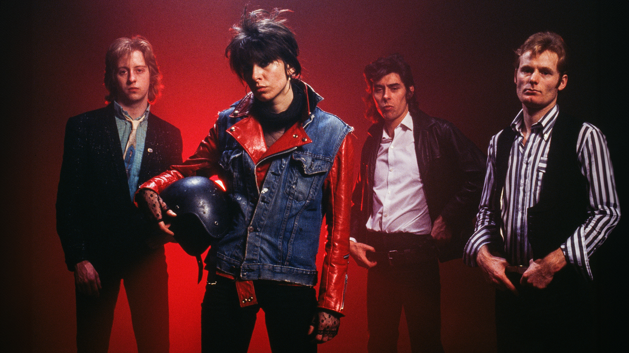 The original line-up of rock group The Pretenders, UK, 1979. Left to right: guitarist James Honeyman Scott (1956 - 1982), singer and rhythm guitarist Chrissie Hynde, bassist Pete Farndon (1952 - 1983) and drummer Martin Chambers.
