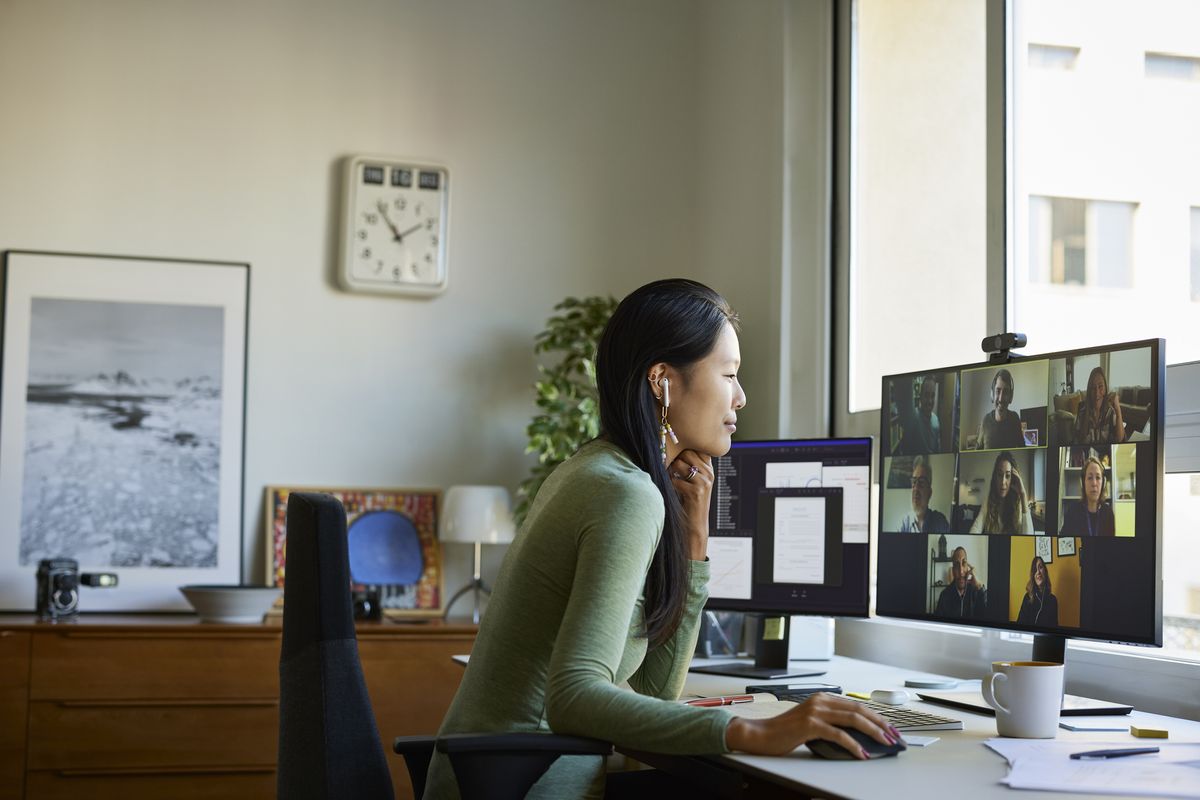 Businesswoman speaking during video conference