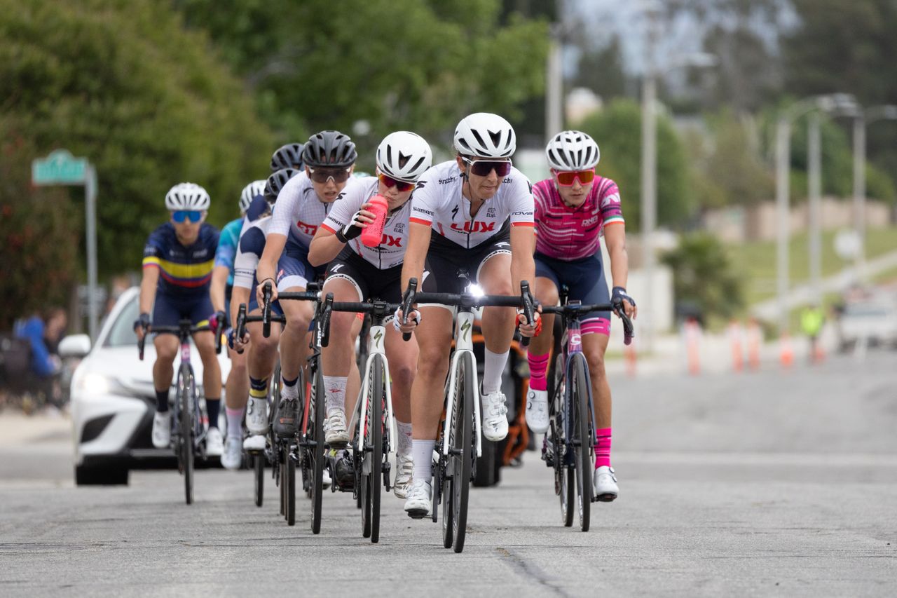 Caitlin Conyers (5th) and Cassidy Hickey (10th) taking a turn on the front of the break in the second half of the race.