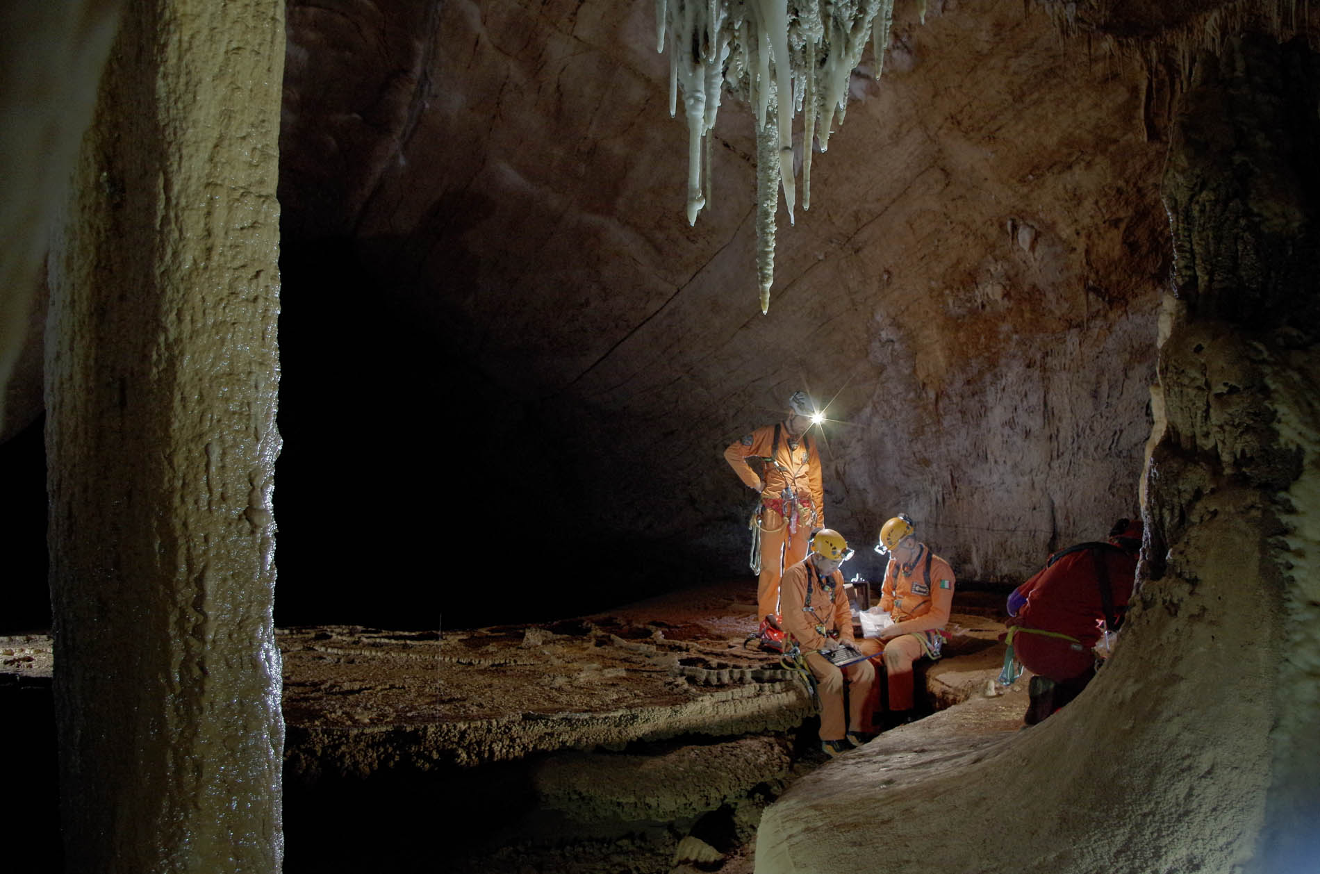 Three ‘cavenauts’ during ESA’s 2013 underground astronaut training course CAVES.