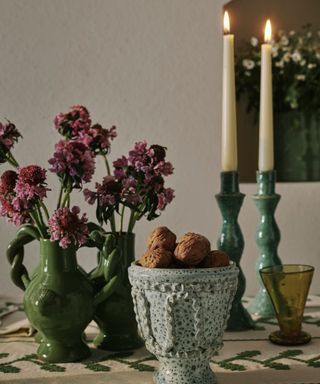 kitchen table decor items tapered candles and flowers