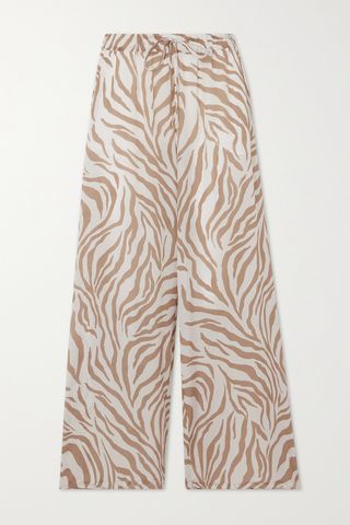 Flavia Zebra-Print Silk-Crepe Wide-Leg Pants