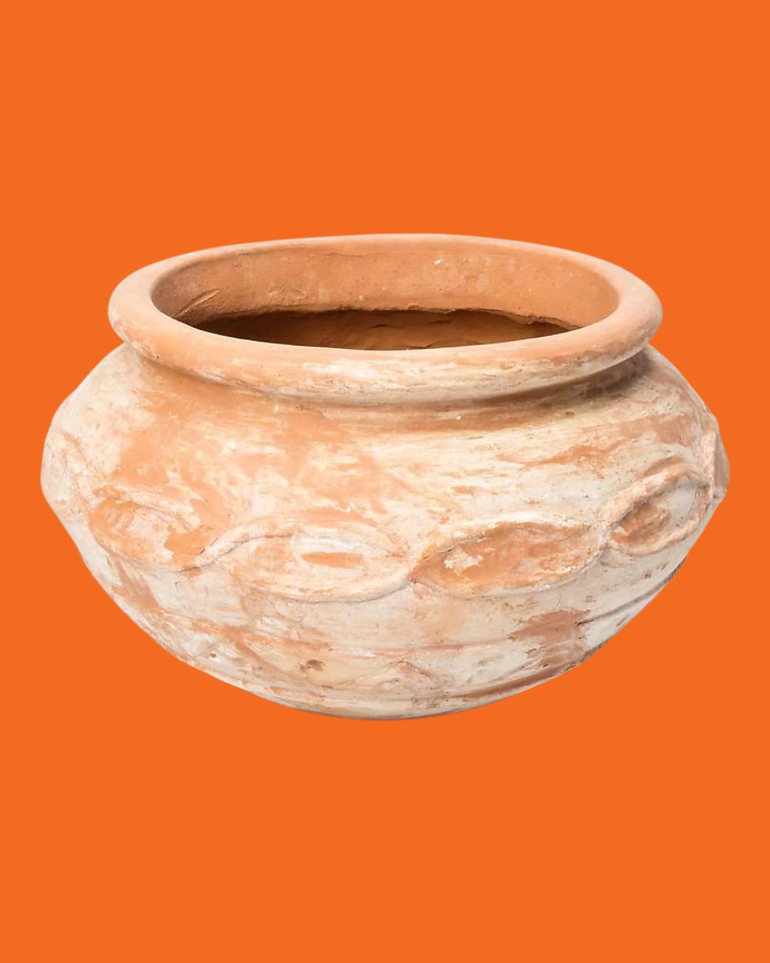 Primrose Garden Decorative Terracotta Vase Patio Planter 56cm against bright orange background.