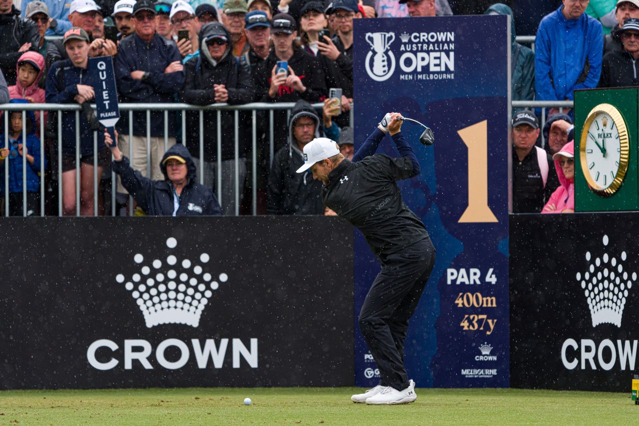 Rasmus Neergaard-Petersen at the top of his backswing with a fairway wood