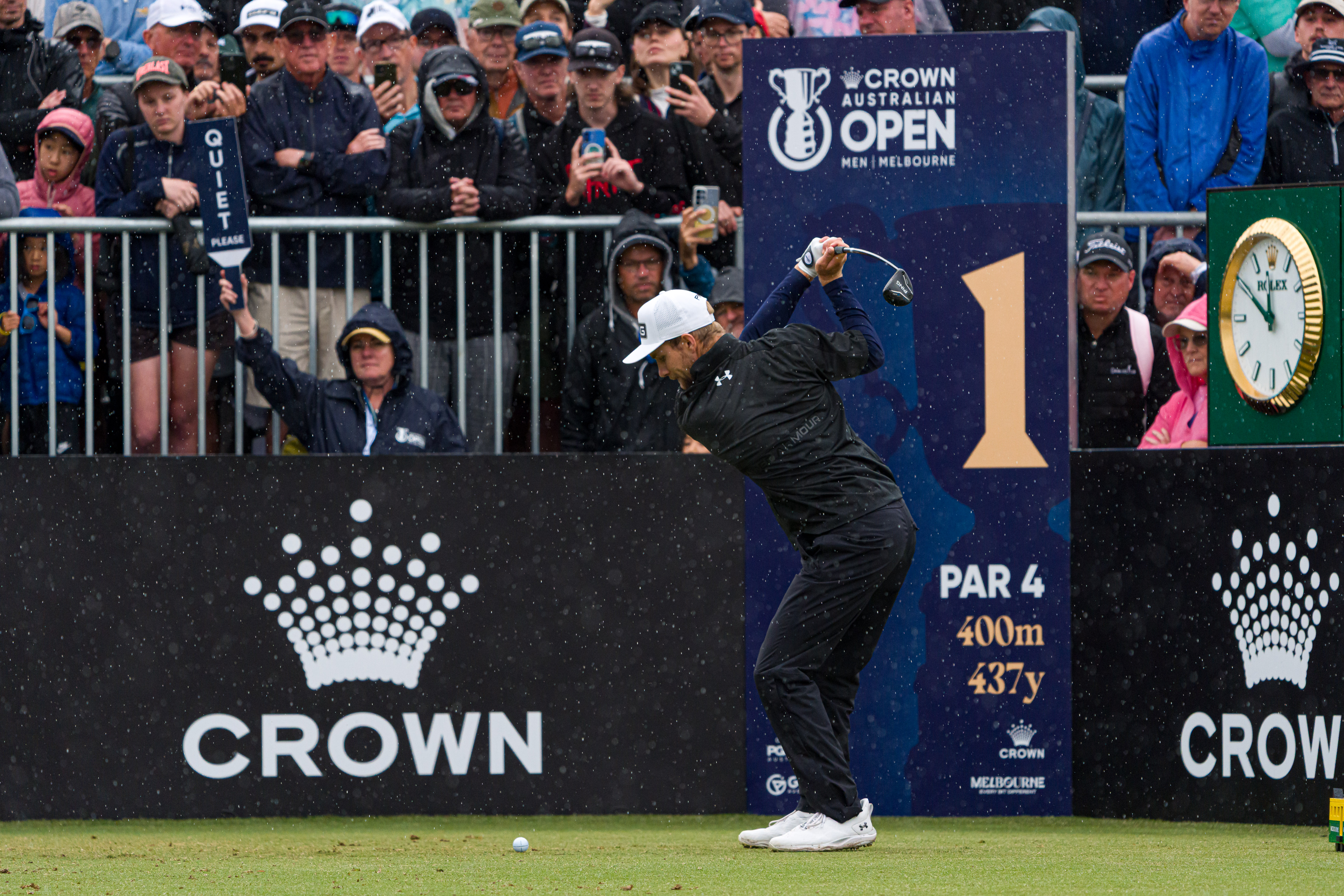 Rasmus Neergaard-Petersen at the top of his backswing with a fairway wood