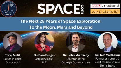 A title card for a panel on the future of space exploration by Space.com
